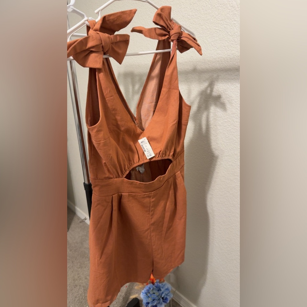 Orange shorts romper